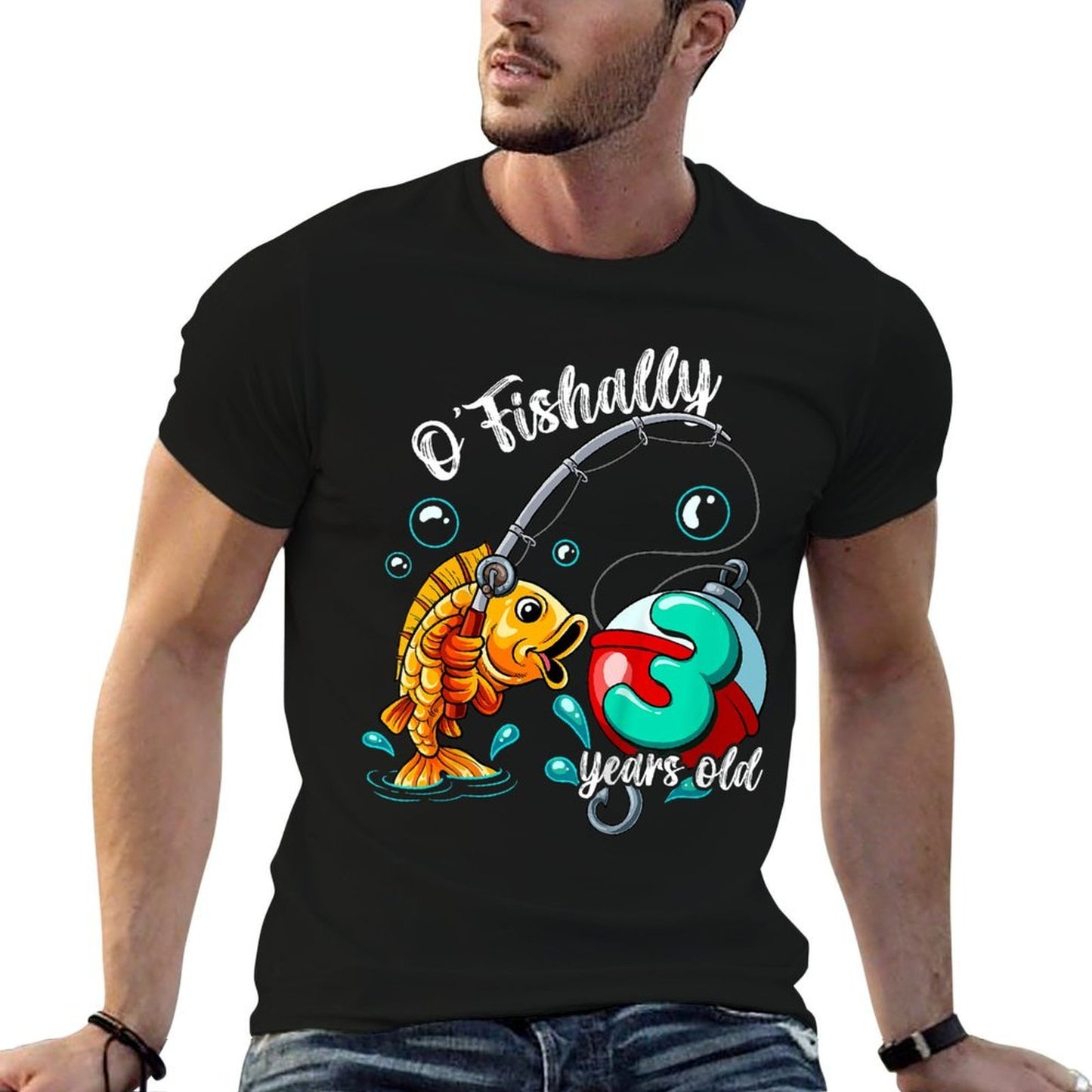 Kids O'fishally 3 Years Old 3rd Birthday Fishing  Tagless Design T-Shirt