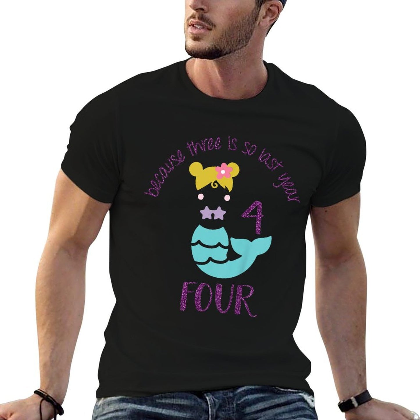 Kids 4 Year Old Birthday Outfit Girl, Mermaid Birthday 4  Durable T-Shirt