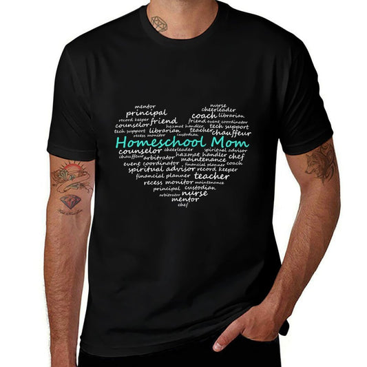 The Many Jobs of A Homeschool Mom Heart Word Cloud  Ribbed Collar T-Shirt