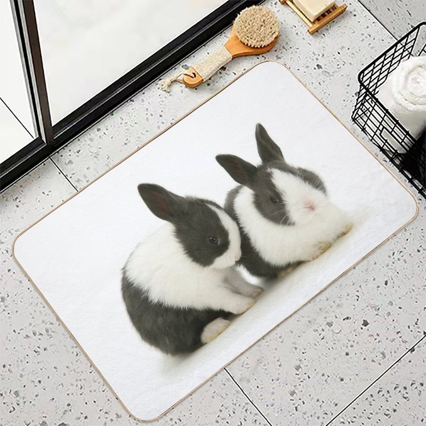 Baby Blue Dutch Rabbits  Fade-Resistant Bath Mat