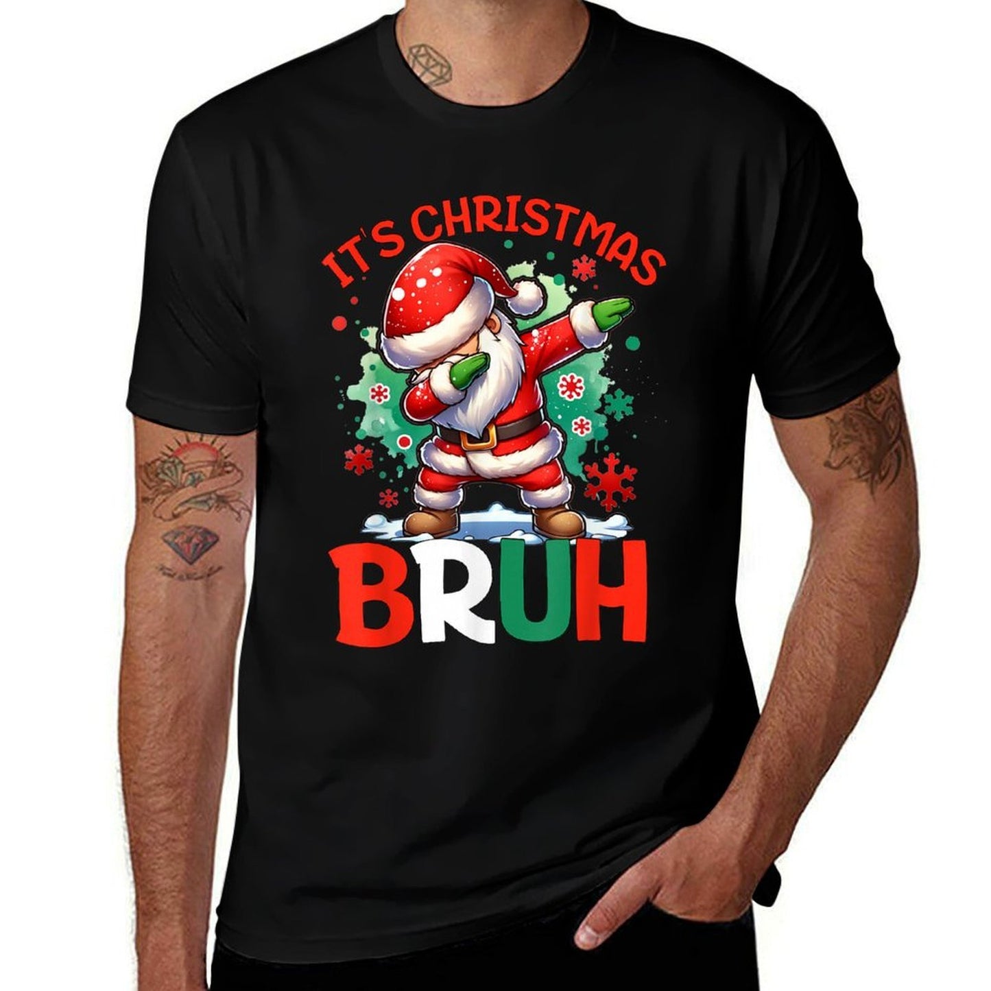 Bruh Dabbing Funny Christmas Holiday Santa Claus Xmas Boys  Rolled Sleeves T-Shirt