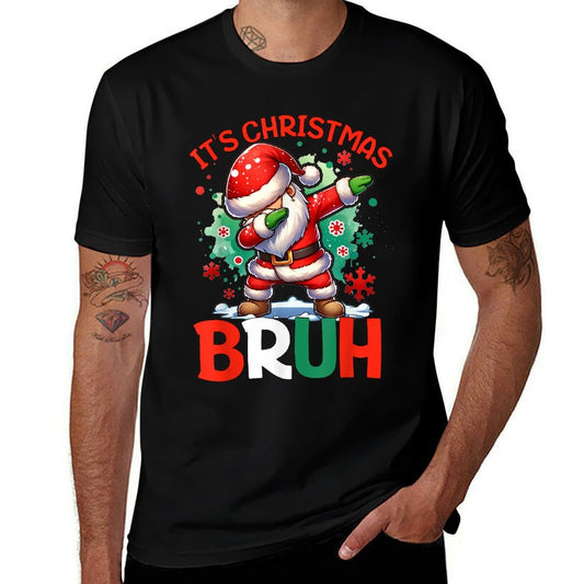 Bruh Dabbing Funny Christmas Holiday Santa Claus Xmas Boys  Rolled Sleeves T-Shirt