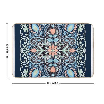 Flower Rectangle - Navy  Stain-Proof Bath Mat