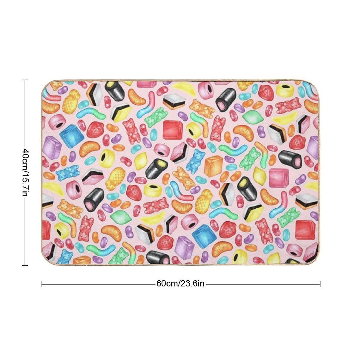 Rainbow Diet - A Colorful Assortment of Hand-drawn Candy on Pale Pink Durable Bath Mat