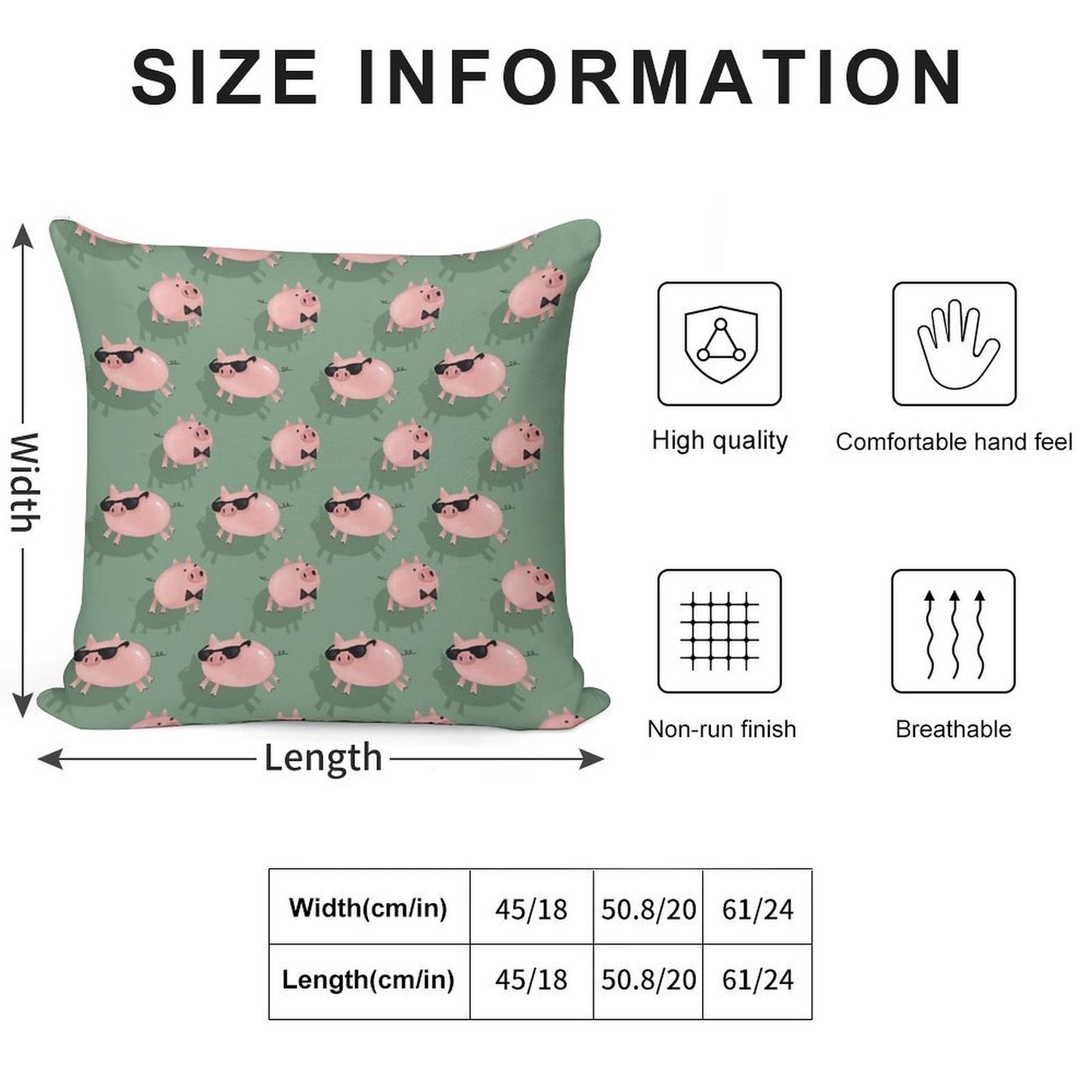 Pigs on Green Soft Hidden Zipper Throw Pillow