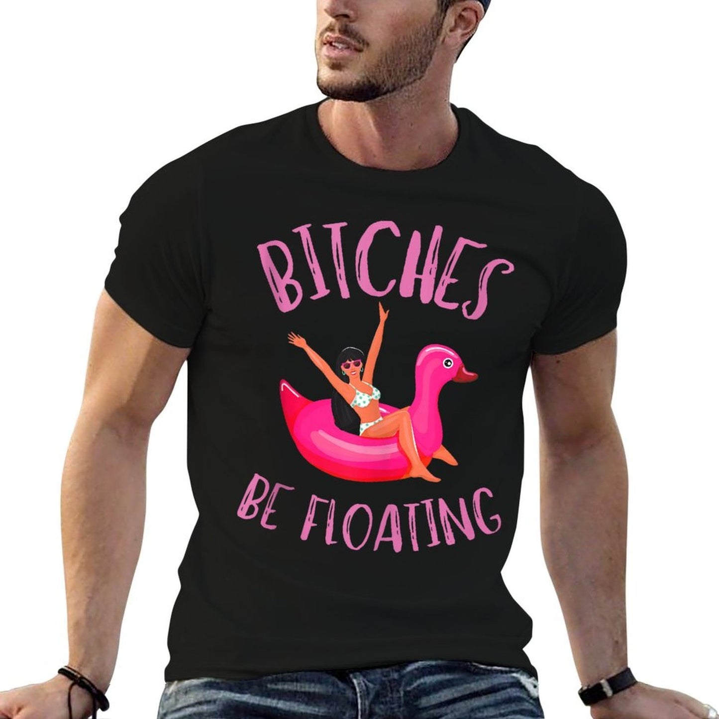 Bitches Be Floating River Tubing Summer Float Trip Outfits  Ribbed Collar T-Shirt