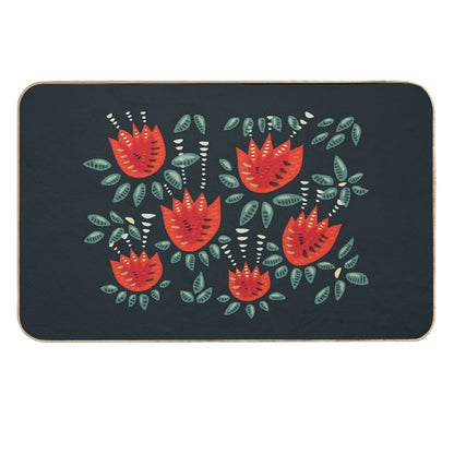 Beautiful Red Abstract Tulip Pattern  Repositionable Bath Mat