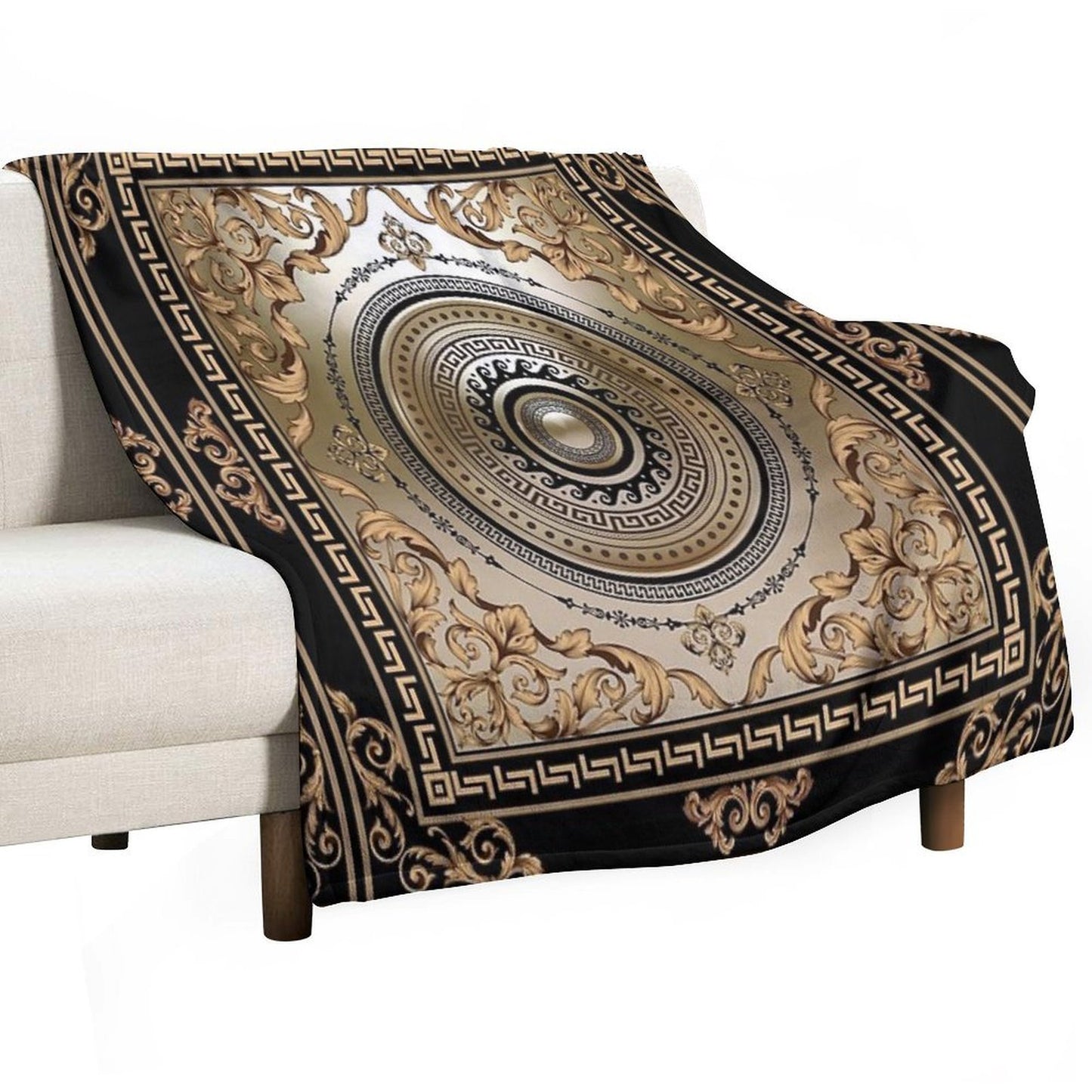 Ornate Baroque Filigree Black Bronze Greek Key Meander Durable Throw Blanket