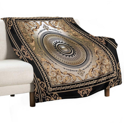 Ornate Baroque Filigree Black Bronze Greek Key Meander Durable Throw Blanket