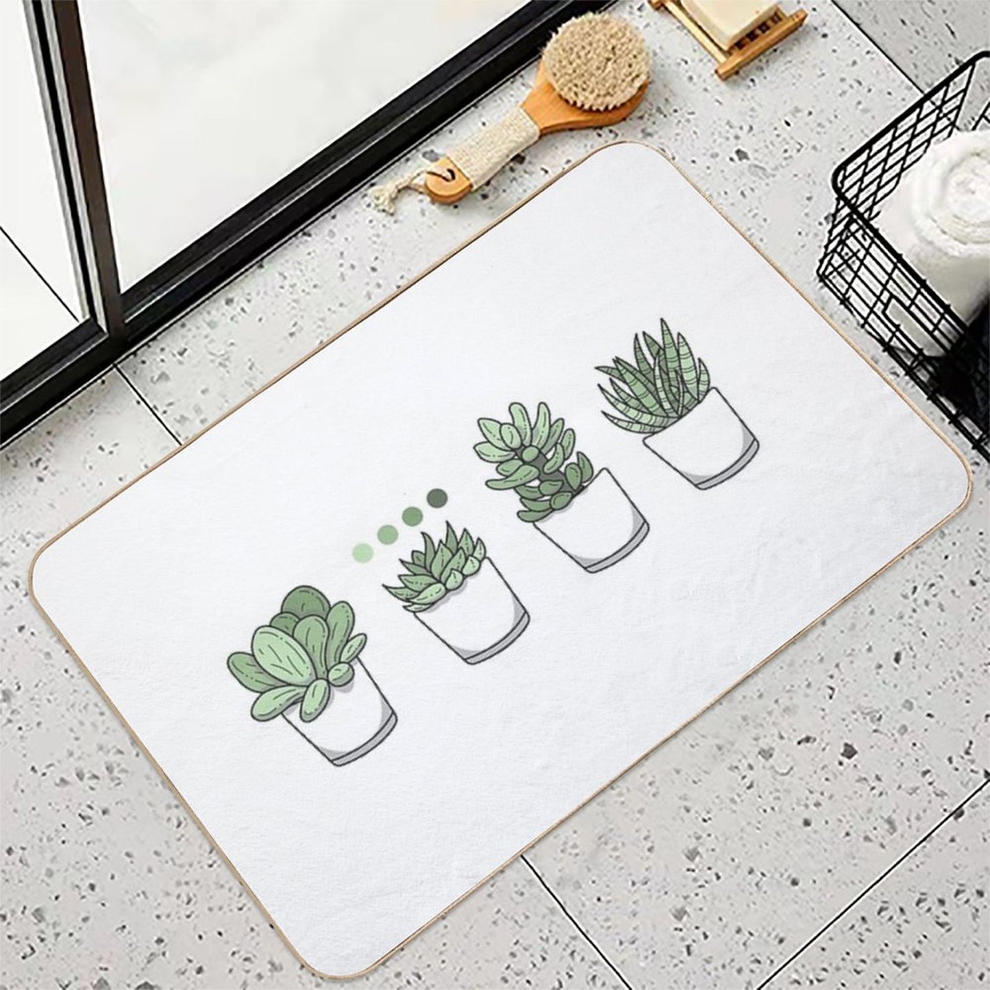Tiny Potted Succulents And Gradient  Easy Maintenance Bath Mat