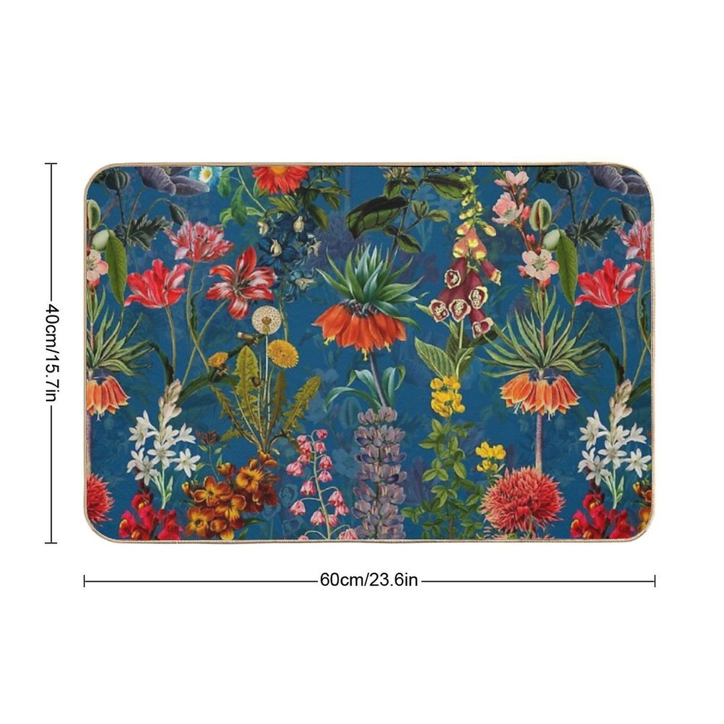 Vintage Blue Springflower Meadow Botanical Night Garden  Odorless Bath Mat