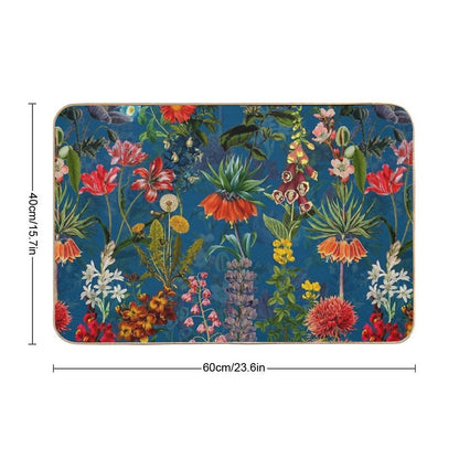 Vintage Blue Springflower Meadow Botanical Night Garden  Odorless Bath Mat