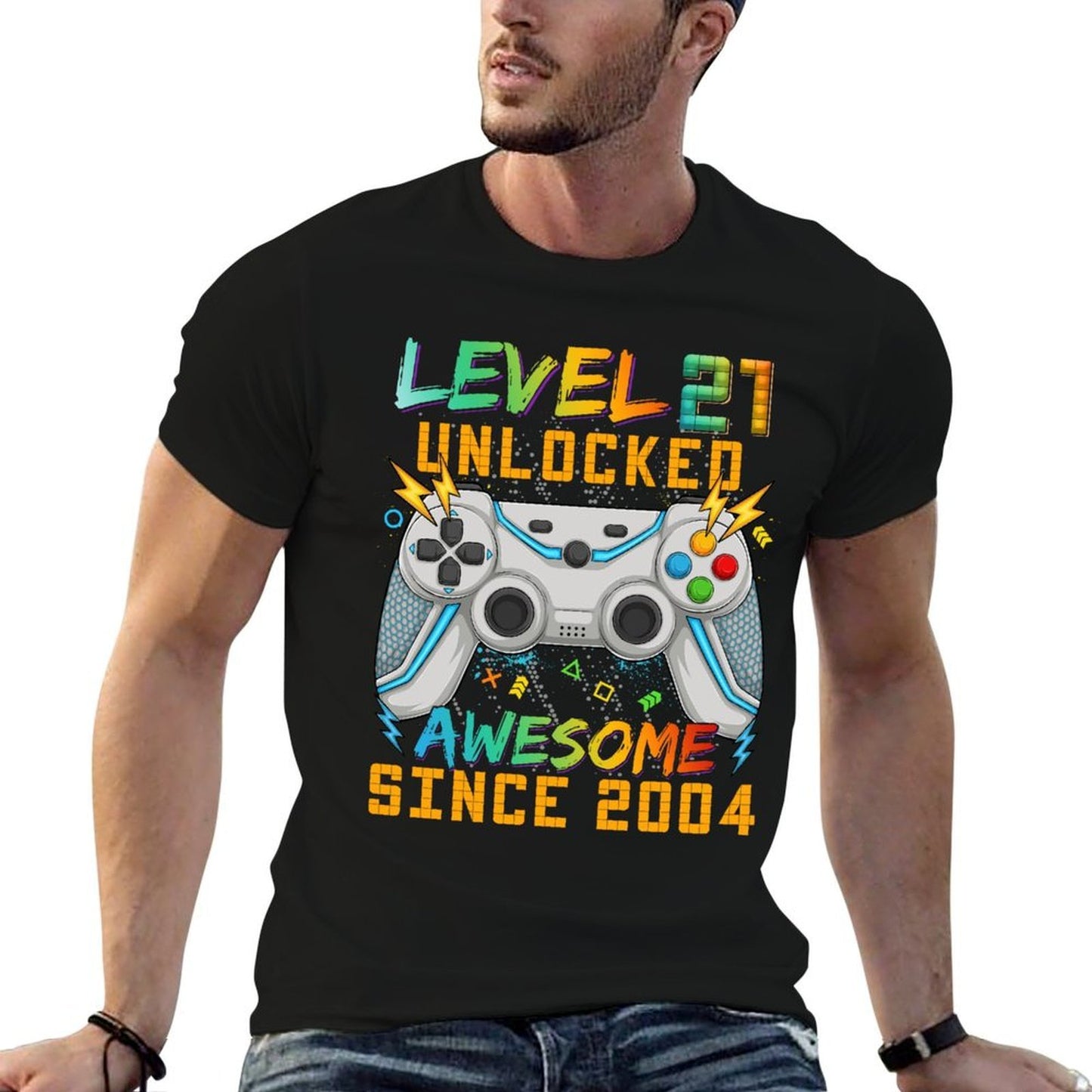 Level 21 Unlocked 21st Birthday Video Game Player Since 2004  Quick-drying T-Shirt