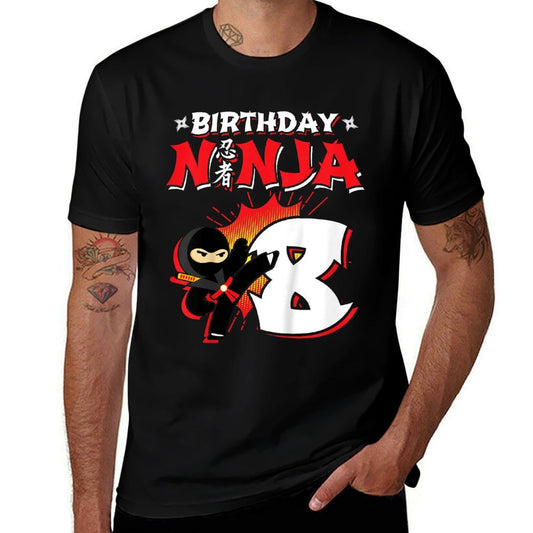 Kids Ninja Birthday Party Gift - 8 Year Old - Birthday Ninja 8  Rolled Sleeves T-Shirt