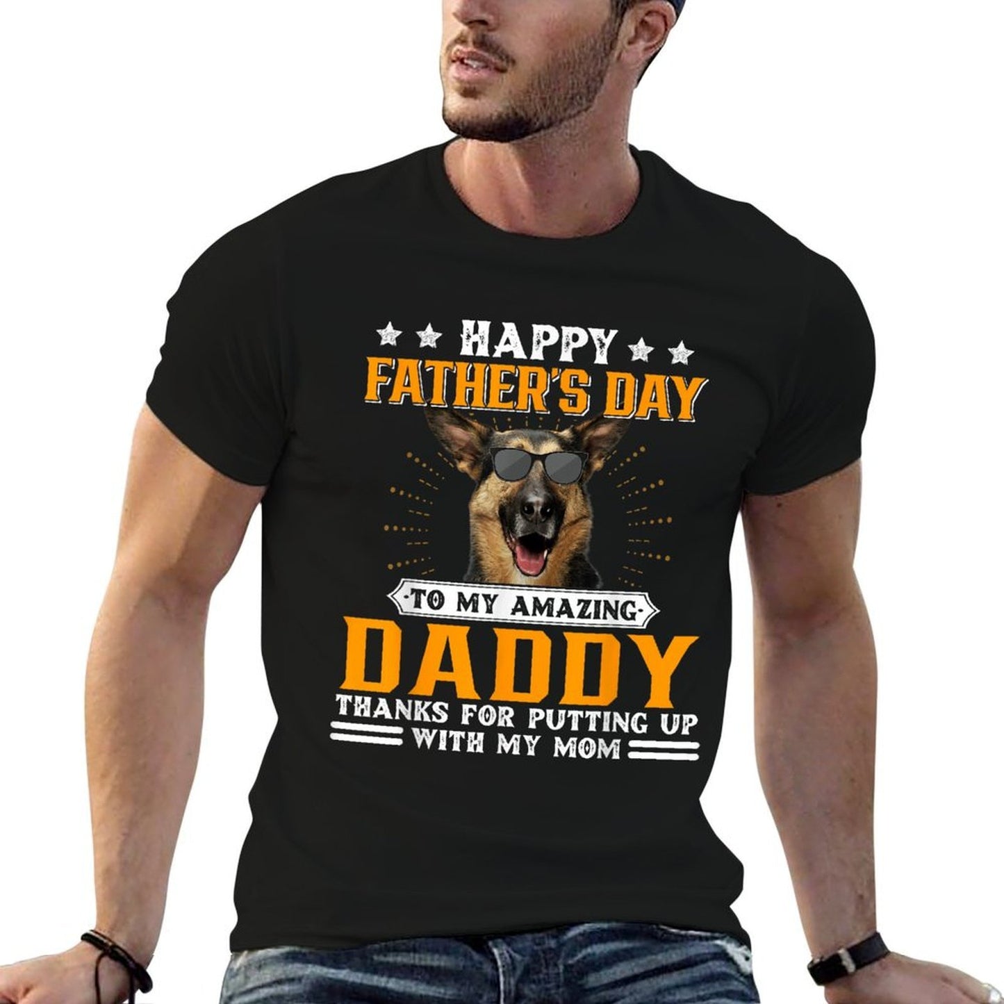 Happy Fathers Day German Shepherd Dog Dad Gifts For Men  Ribbed Collar T-Shirt