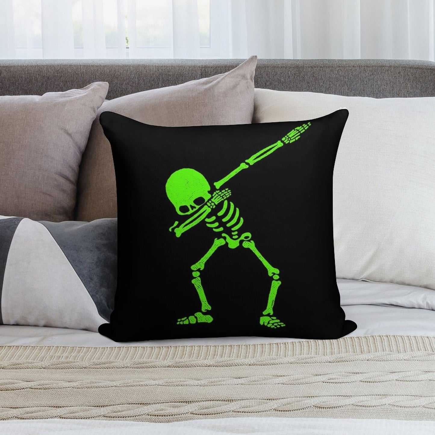 Dabbing Skeleton Green Soft Anti-Pilling Throw Pillow