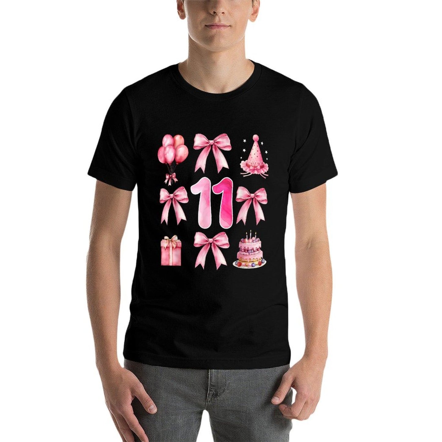 Kids 11th Birthday Girl Pink Coquette Bow Eleven Year Old  Soft T-Shirt