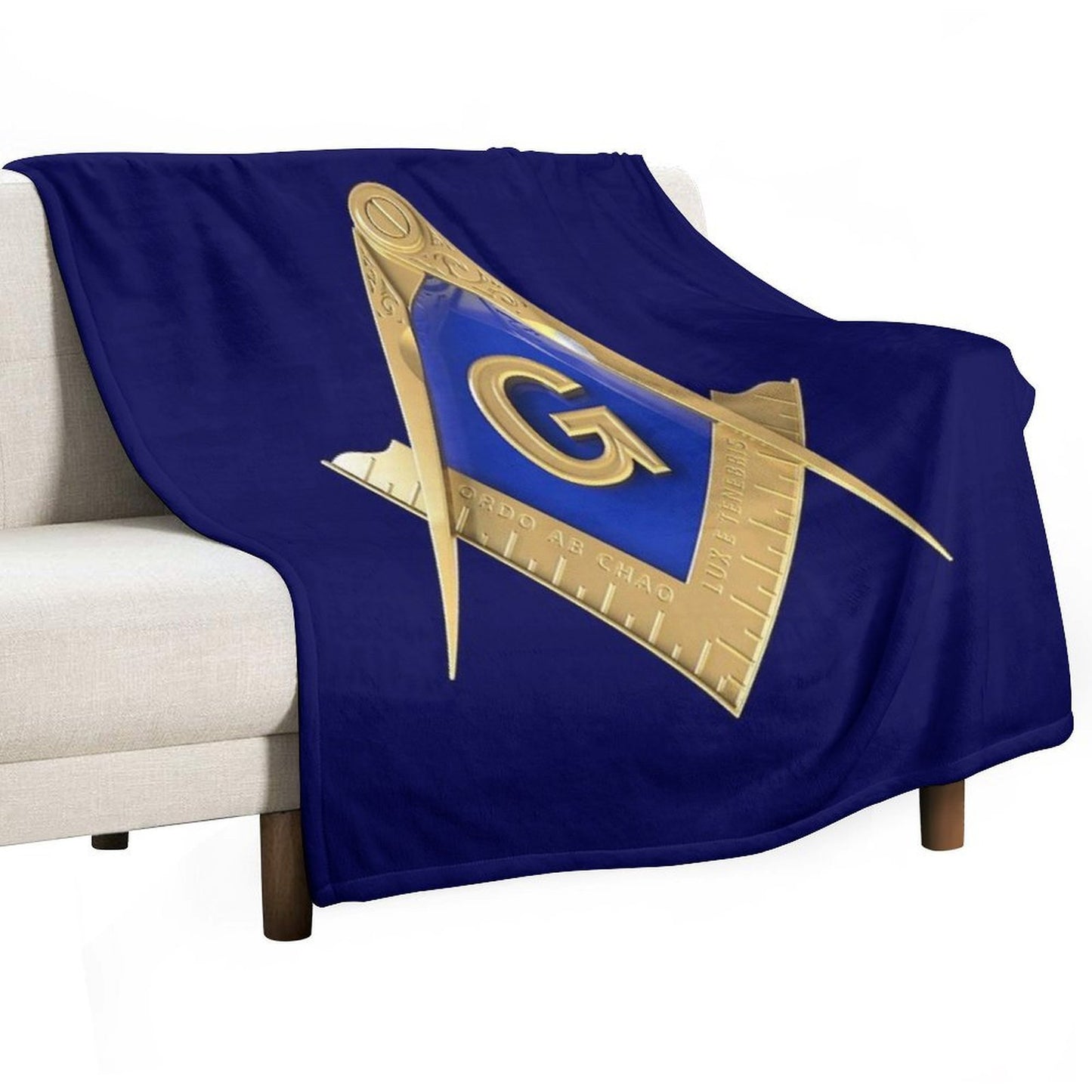 Freemason Gold Square & Compass Blue Background Masonic Durable Throw Blanket