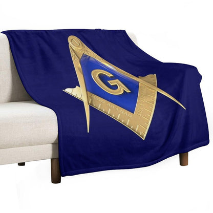Freemason Gold Square & Compass Blue Background Masonic Durable Throw Blanket