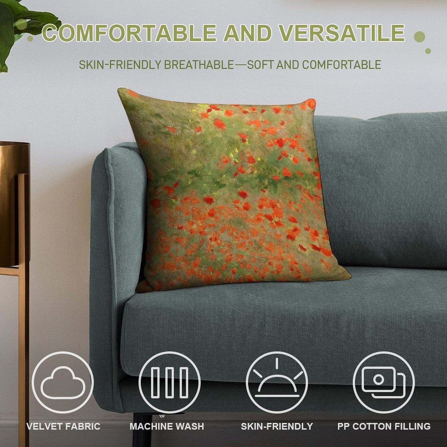 Monet Poppy Field Poppies Only Version Soft Anti-Pilling Throw Pillow