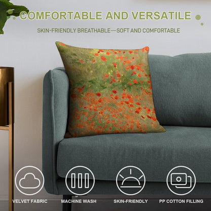 Monet Poppy Field Poppies Only Version Soft Anti-Pilling Throw Pillow