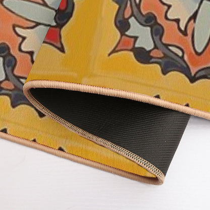 Ocher Flower Retro Mexican Tile Boho Chic Mosaic  Repositionable Bath Mat