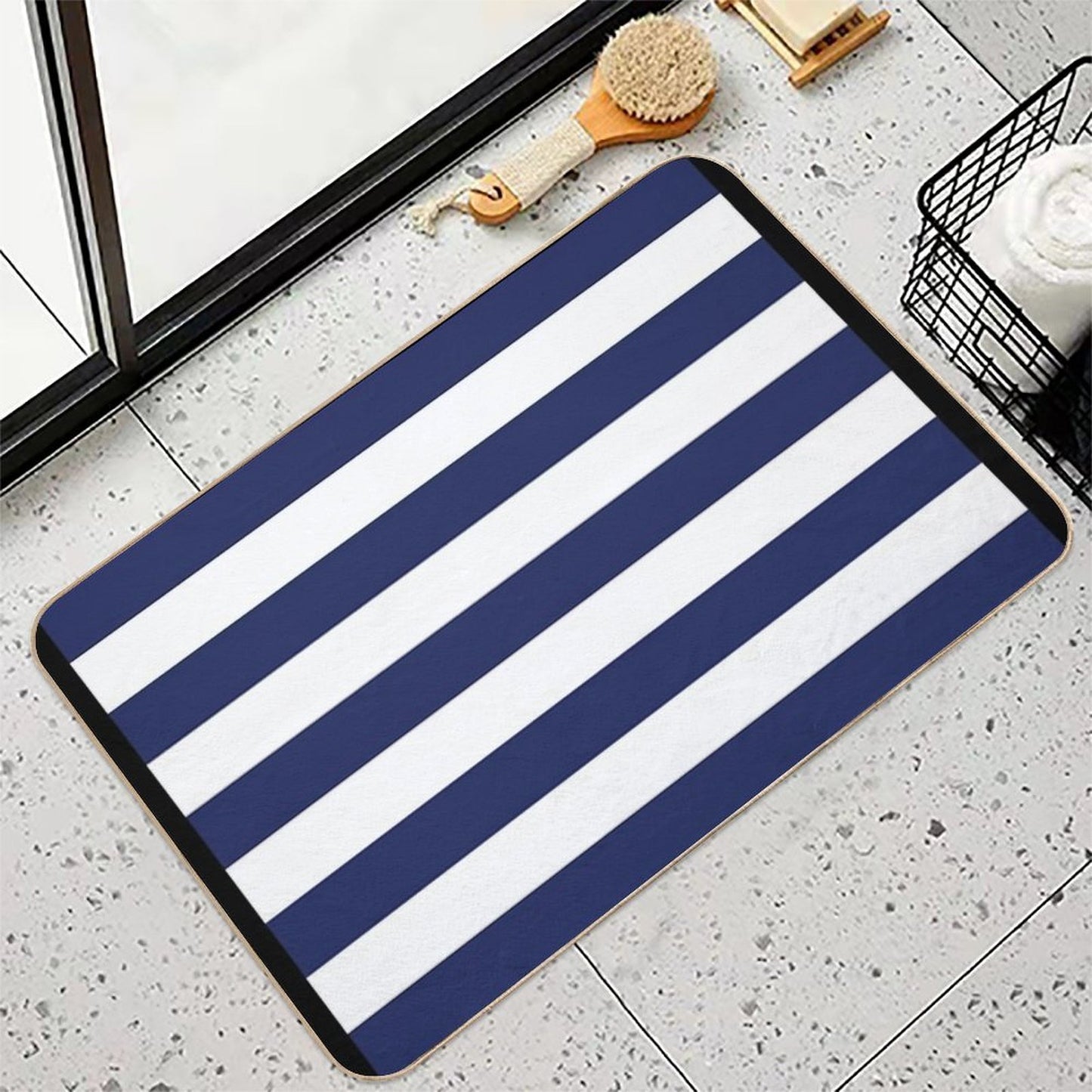 Navy Blue And White Stripes  High-Traffic Bath Mat