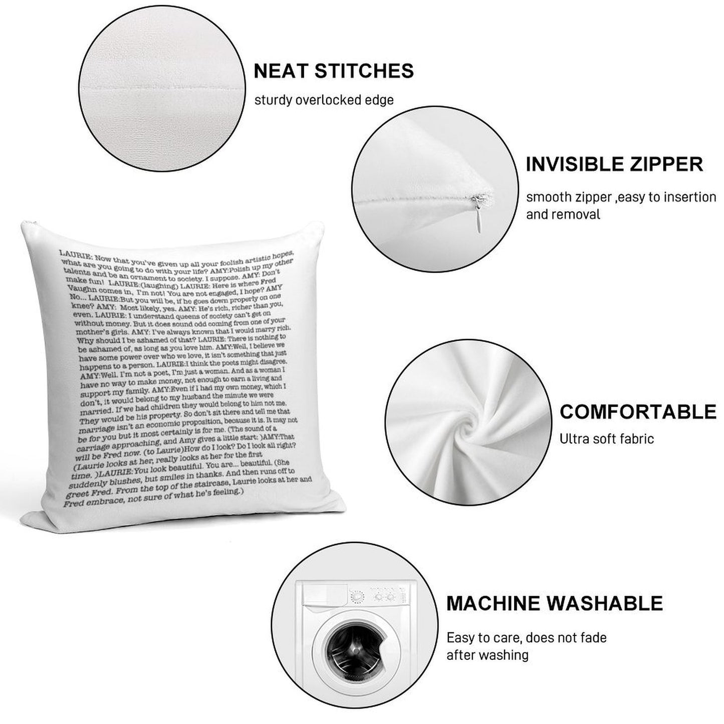 Amy March's Economic Proposition Speech Soft Hidden Zipper Throw Pillow