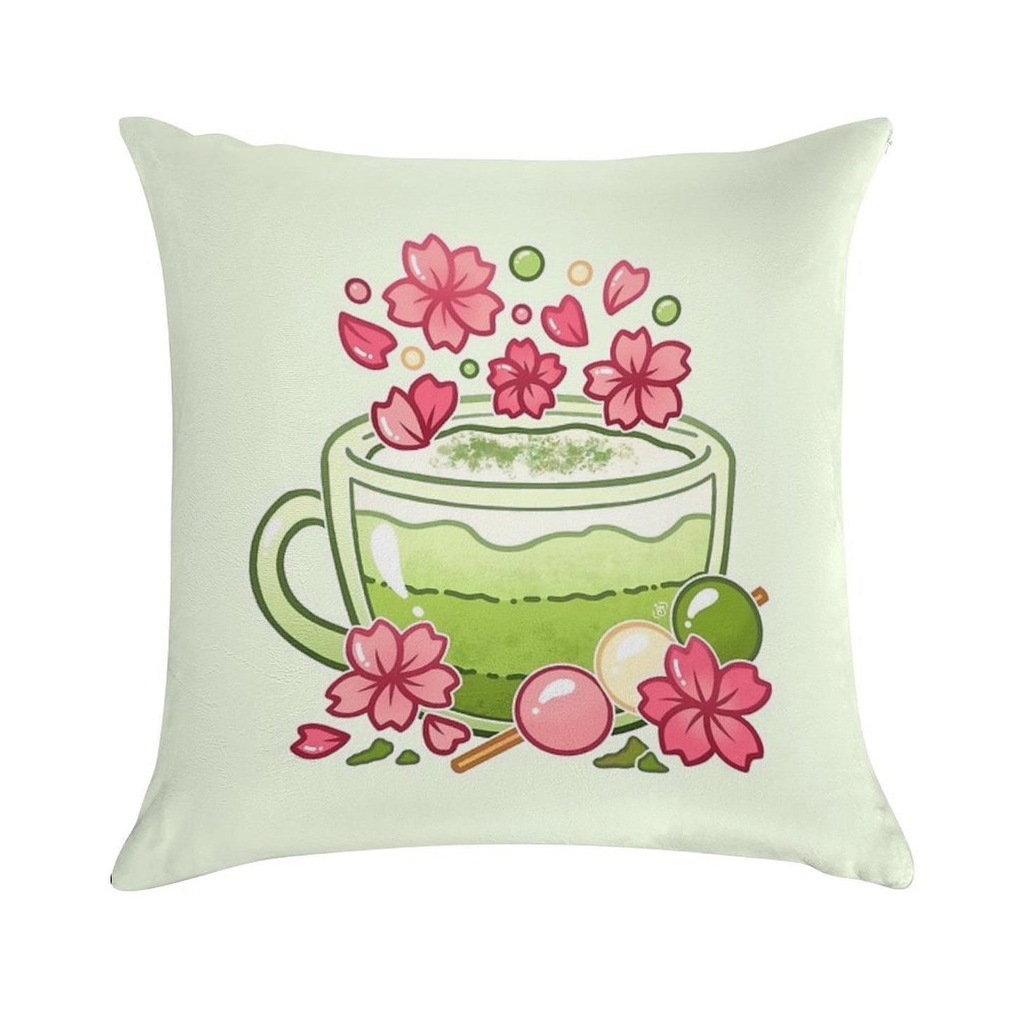Sakura Matcha Tea Soft Fade-Resistant Throw Pillow