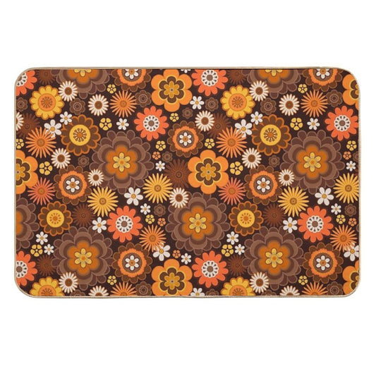 Vintage Retro 70s Floral Pattern  Eco-Friendly Bath Mat
