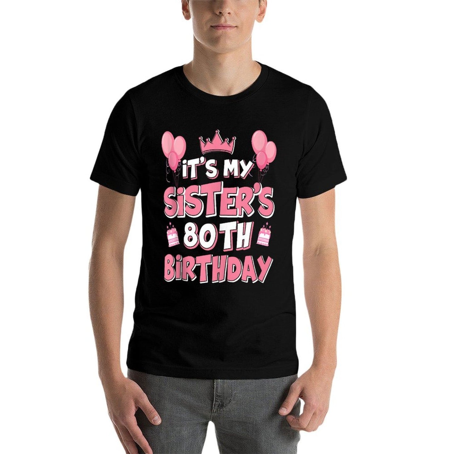 Balloons It's My Sister's 80th Birthday 1945 80 Years Old  Ribbed Collar T-Shirt