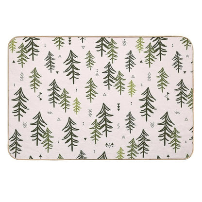 Doodled Fir Trees Pattern Durable Bath Mat