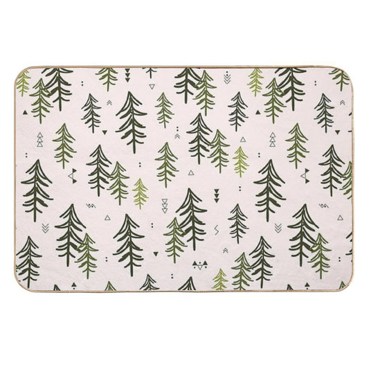 Doodled Fir Trees Pattern Durable Bath Mat
