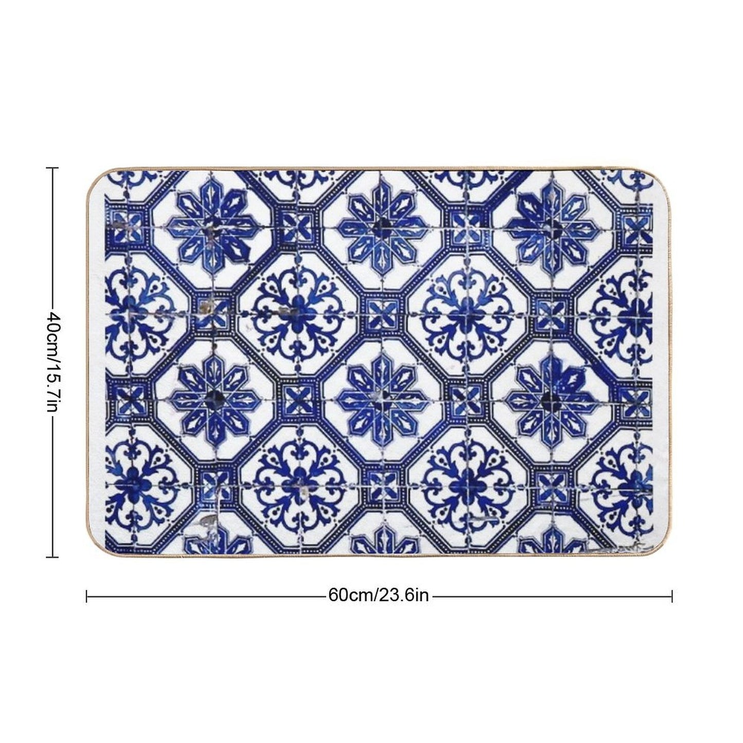 Blue And White Portuguese Tile  Absorbent Bath Mat