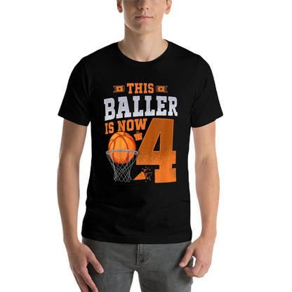Kids This Baller Is Now 4 Years Old Basketball 4th Birthday Party  Breathable T-Shirt