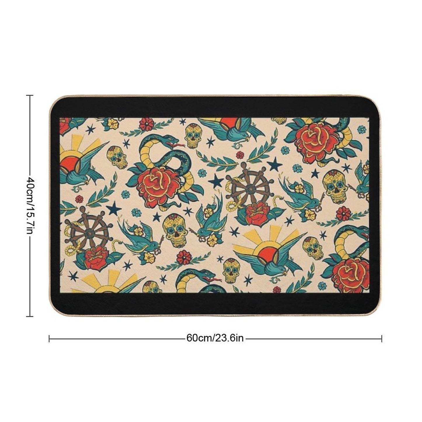 Punk Tattoo Pattern Design And Illustration  Stain-Proof Bath Mat