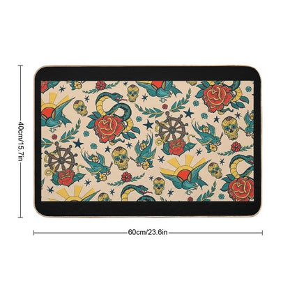 Punk Tattoo Pattern Design And Illustration  Stain-Proof Bath Mat