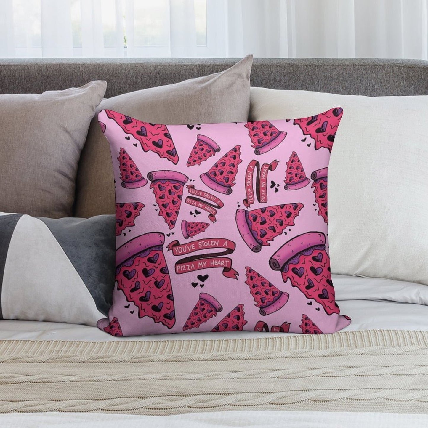 You've Stolen A PIZZA My Heart Soft Short Plush Fabric Throw Pillow