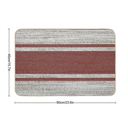 1980s Farmhouse Chic Burgundy Jacquard Stripes Linen French Country  Pet-Safe Bath Mat