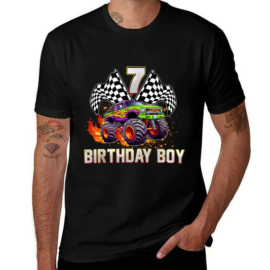 Birthday Monster Truck 7 Year Old Boys 7Th Party Matching  Oversized Silhouette T-Shirt