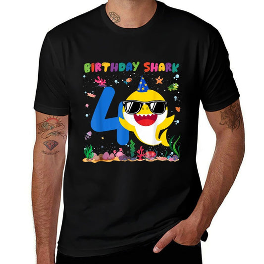 4 Year Old Birthday Shark 4th Toddlers Birthday Boy Girl  Wrinkle-resistant T-Shirt