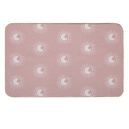 Boho Sun And Moon Pattern Bohemian Aesthetic In Muted Colors Pink Durable Bath Mat