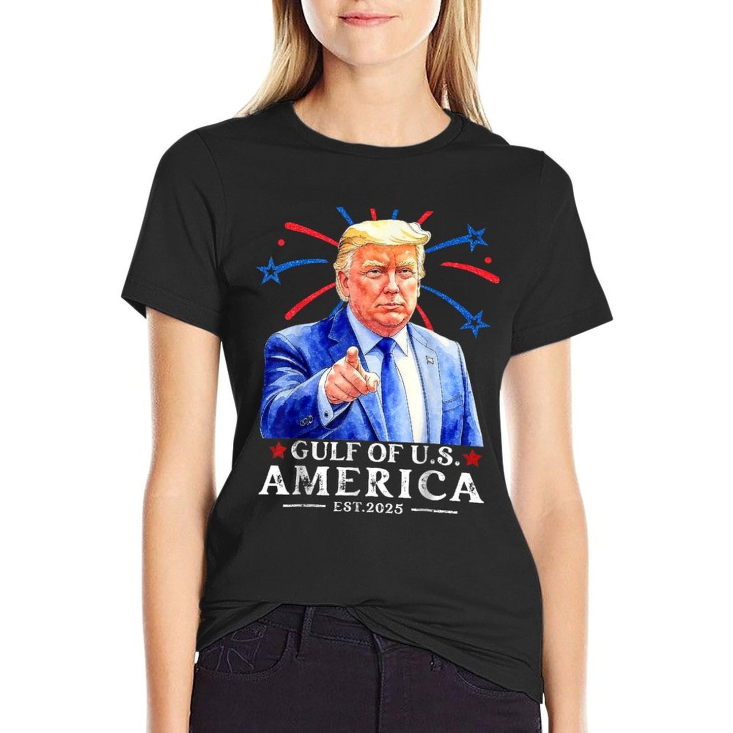 Funny Trump Gulf Of USA America 2025 Happy 4th Of July Trump  Ribbed Collar T-Shirt