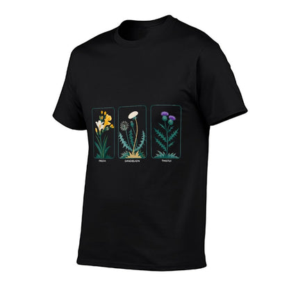 Freesia Dandelion Thistle Detailed Botanical Illustration Comfortable T-Shirt