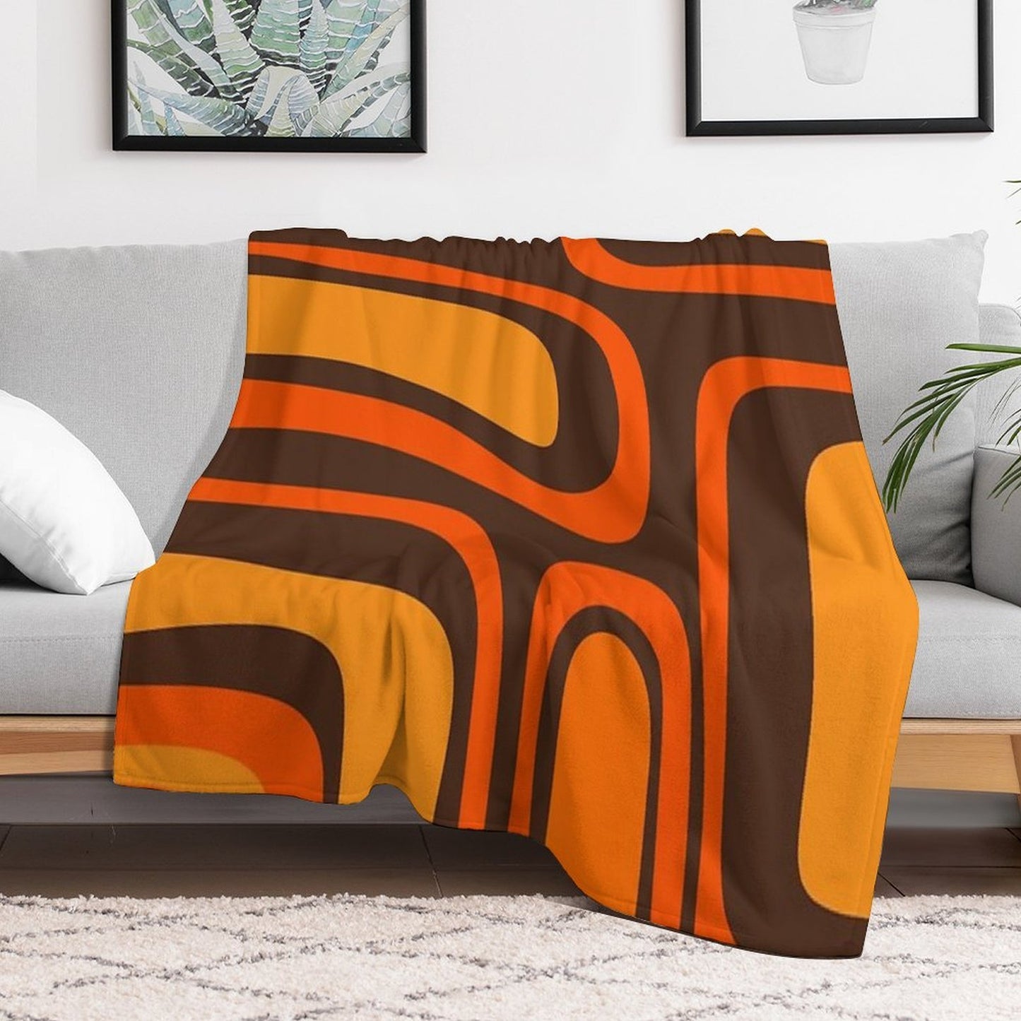 Palm Springs Retro Mid-Century Modern Abstract Pattern in 70s Brown And Orange Comfort Throw Blanket