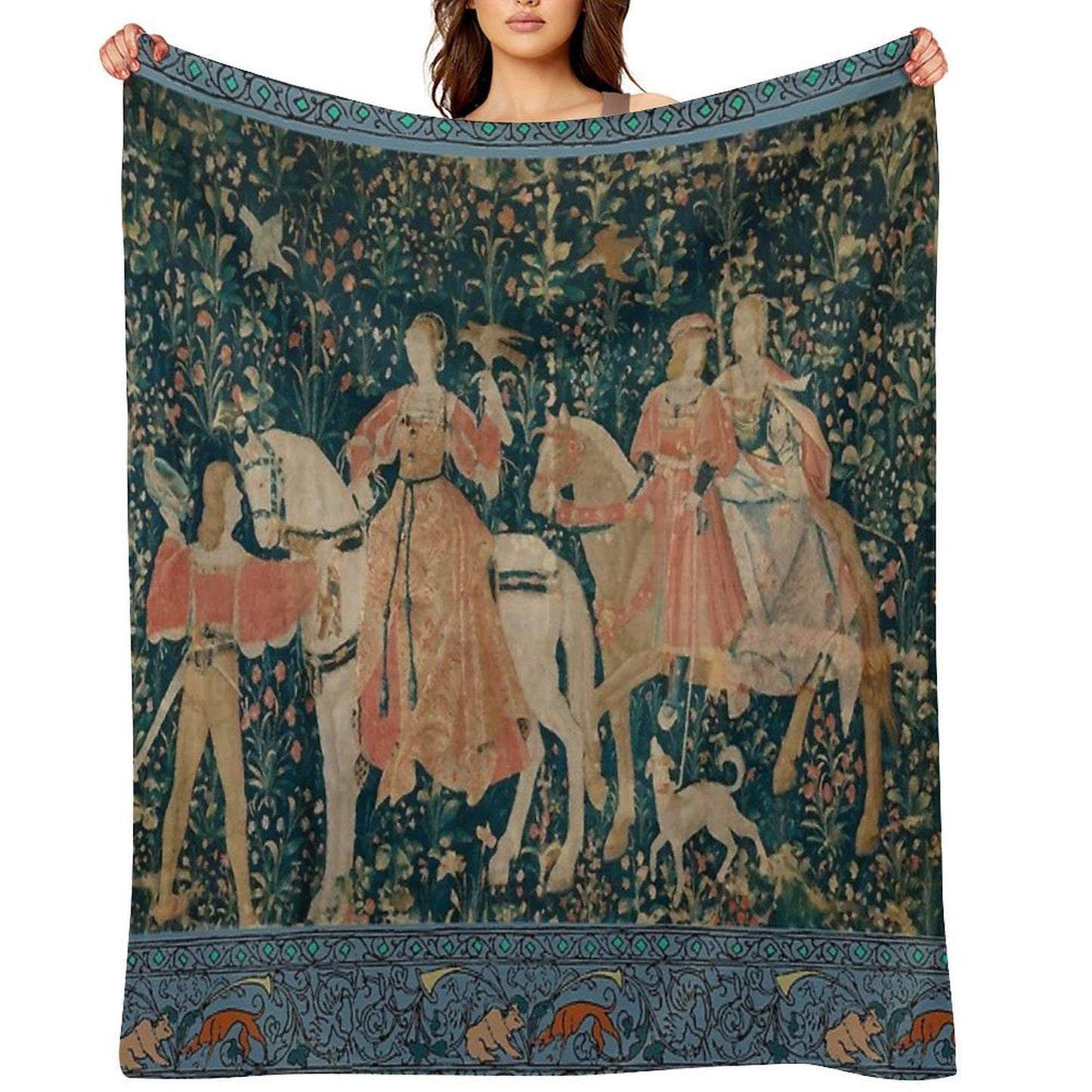 Medieval Tapestry - The Hawk Hunt Plush Throw Blanket