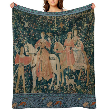 Medieval Tapestry - The Hawk Hunt Plush Throw Blanket
