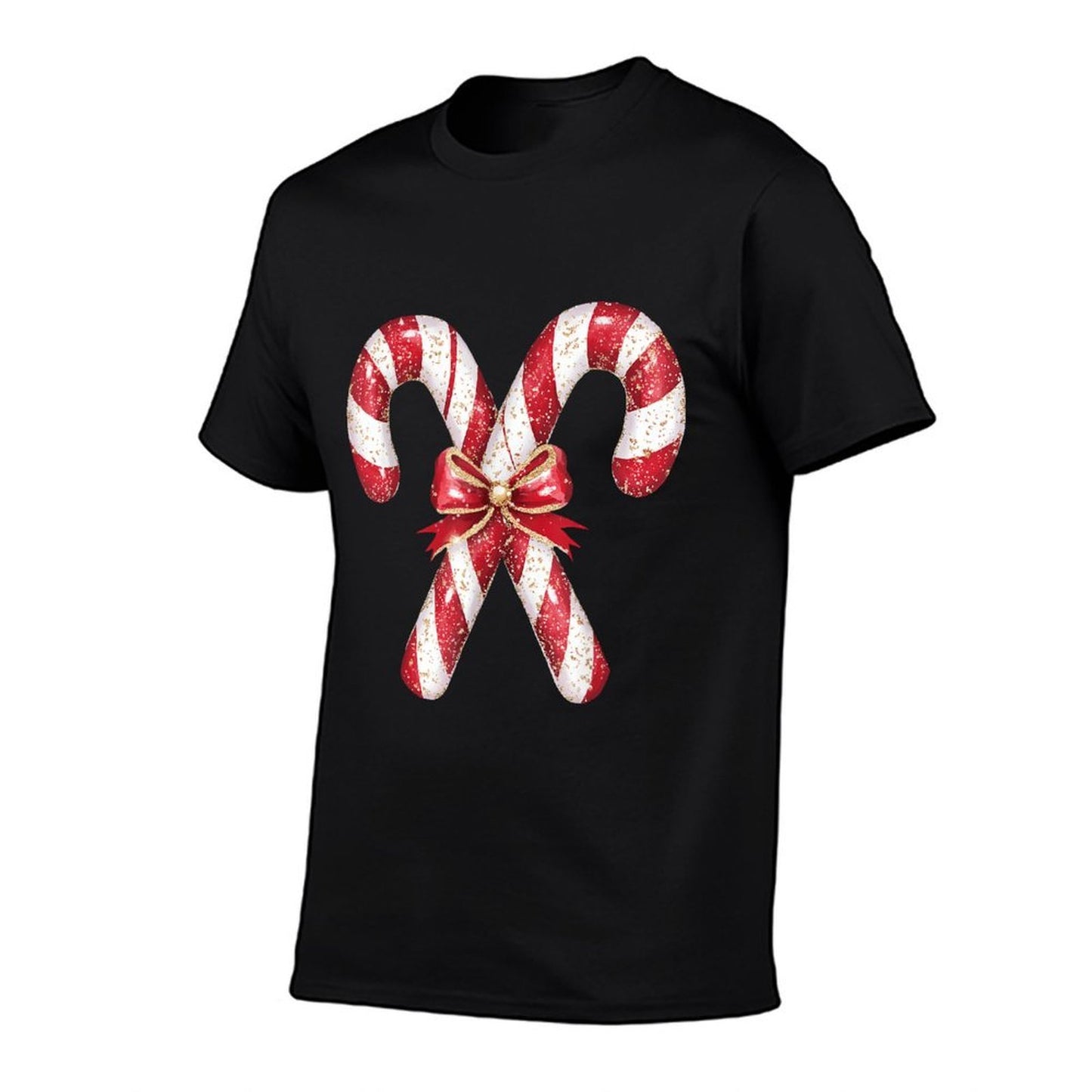 Retro Coquette Bow Candy Cane Christmas Season Girls Womens  Rolled Sleeves T-Shirt