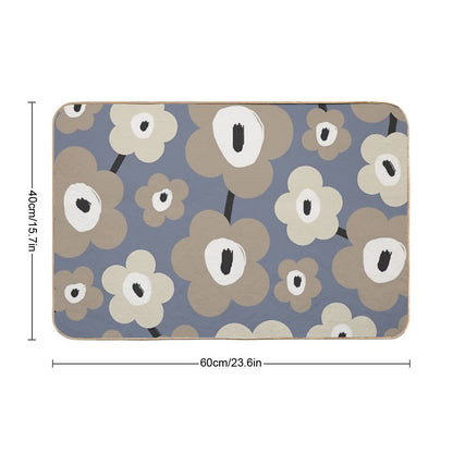 Unique Scandinavian Floral Pattern in Gray, Blue And Beige  Odorless Bath Mat