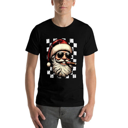 Santa Claus Is Smoking Cigar With Sunglass Smoker Christmas  Rolled Sleeves T-Shirt